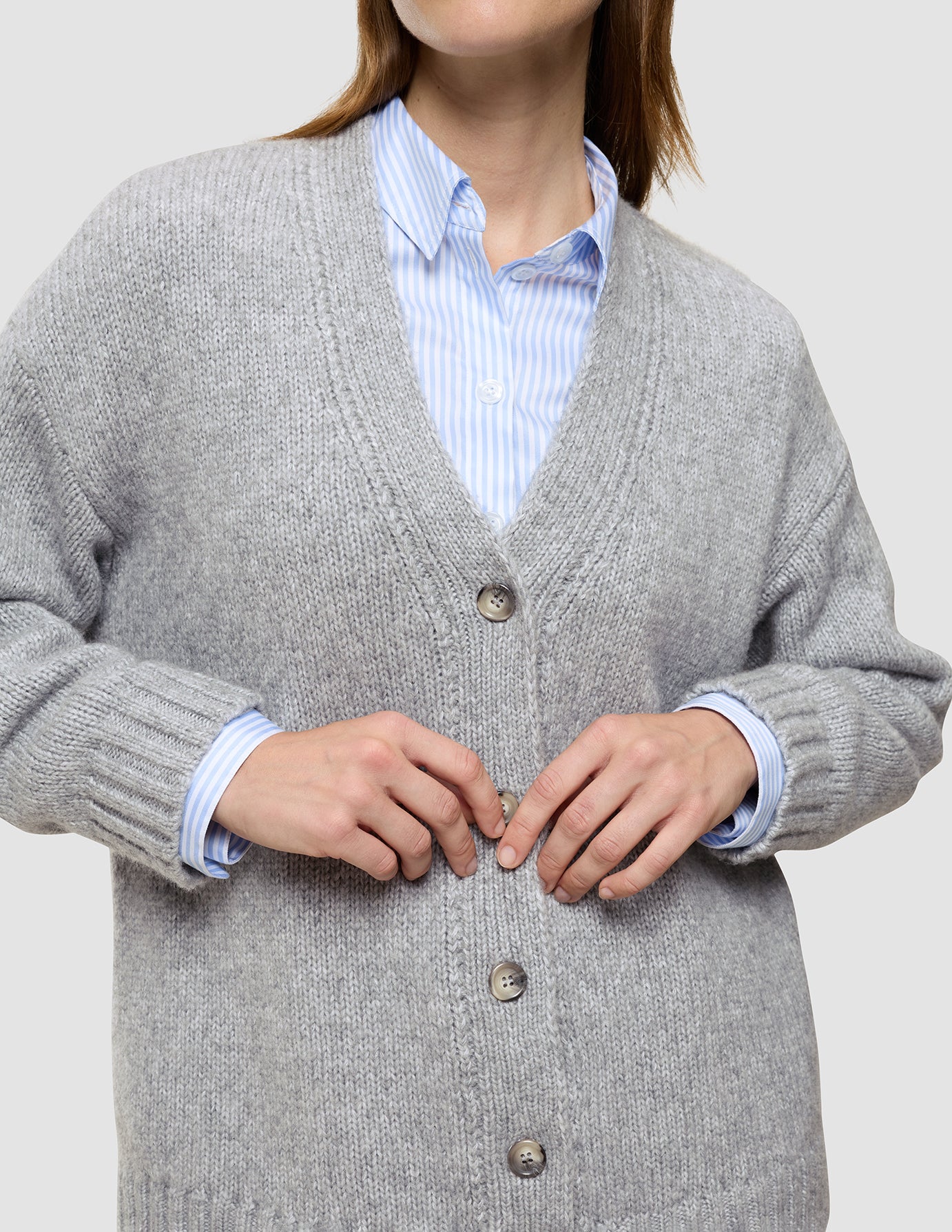Women's Chunky Soft Wool Knit Cardigan Medium Grey Melange